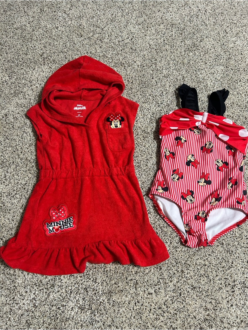 Disney Junior Minnie Mouse Swimsuit & Coverup Sz 3T EUC